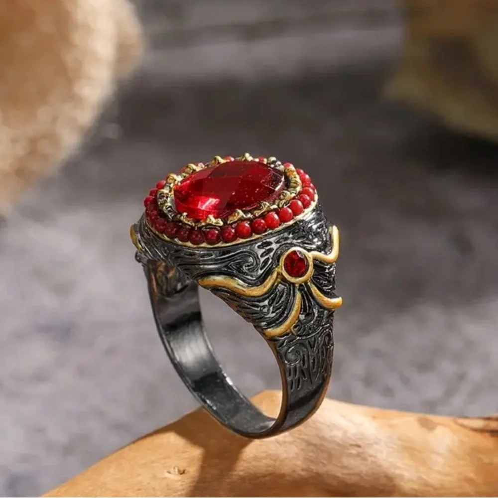 NEW Ottoman Turkish Two Tone Ruby Large Ring